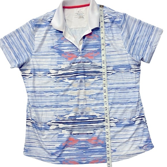 PAGE & TUTTLE Mens Cool Swing Golf Polo Shirt Blue White Abstract Pattern Size L - Picture 5 of 6